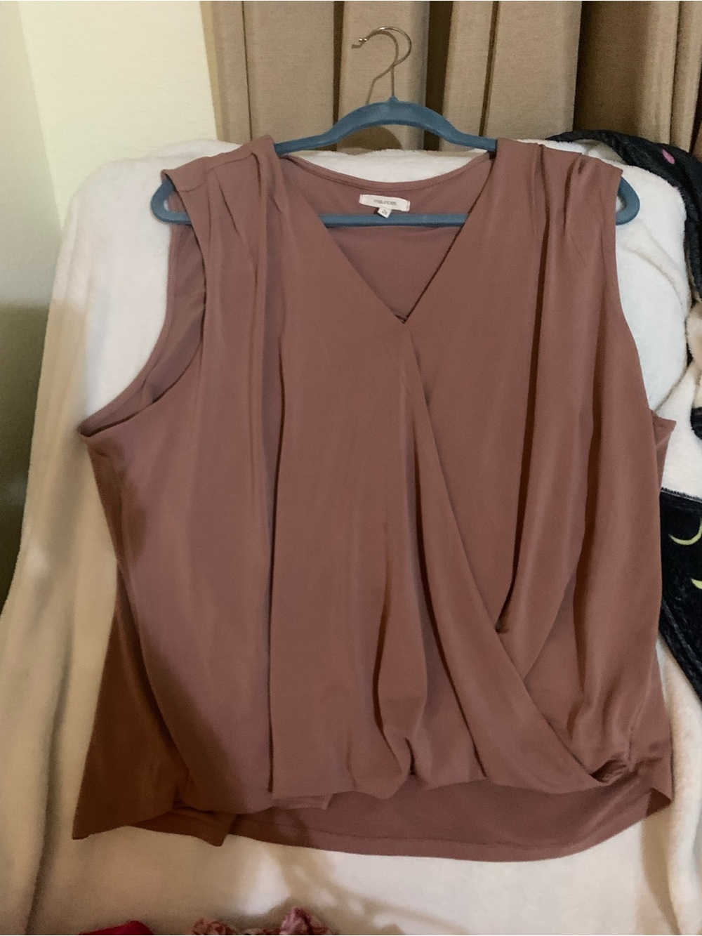 Maurices Mauve Sleeveless Draped V-Neck Blouse
